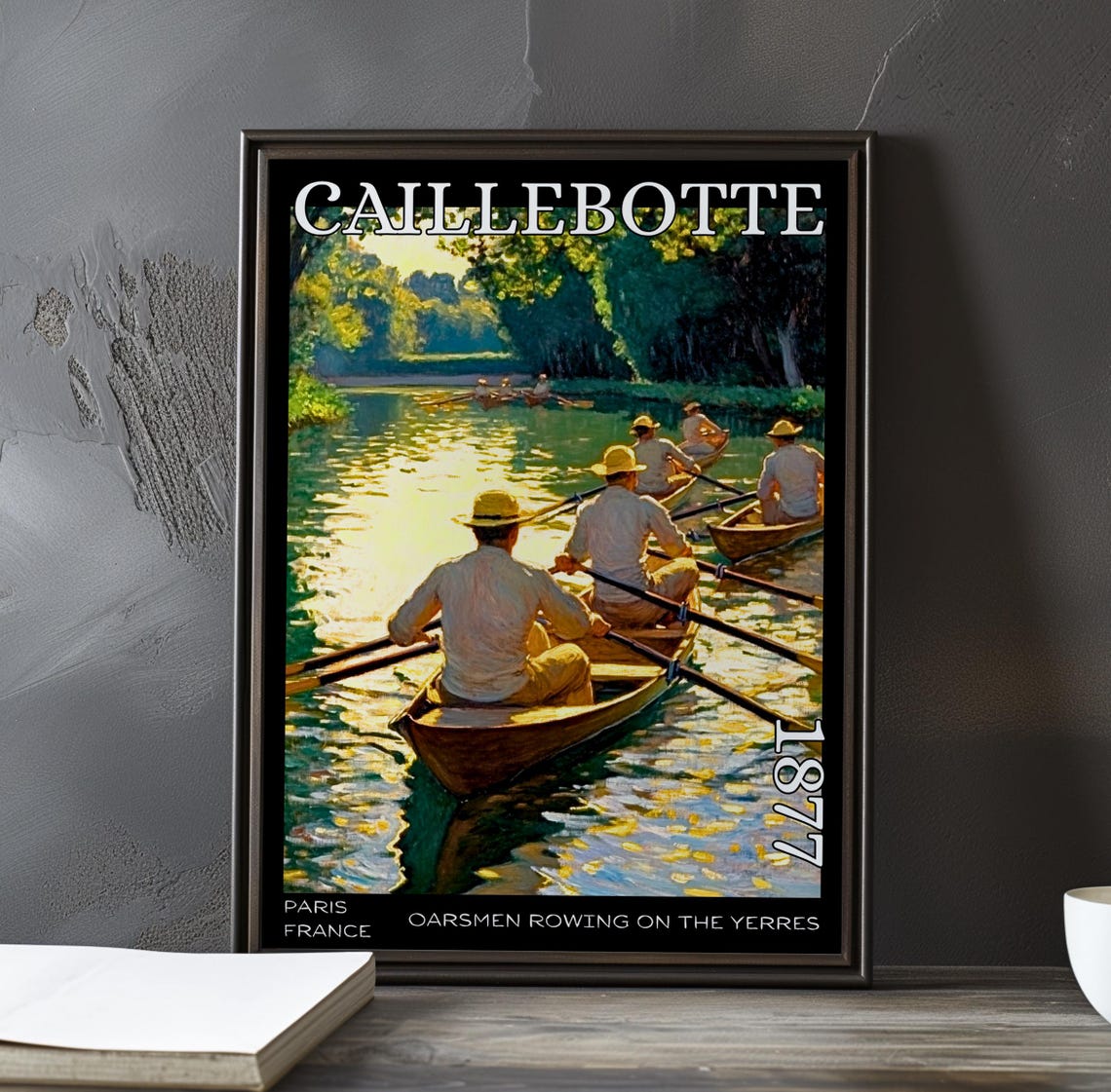 Caillebotte Rowers in Straw Boater Hats on Golden Hour River Poster
