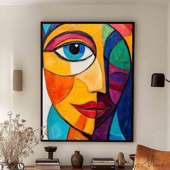 Cubist Style Colorful Abstract Woman Face Geometric Art Poster