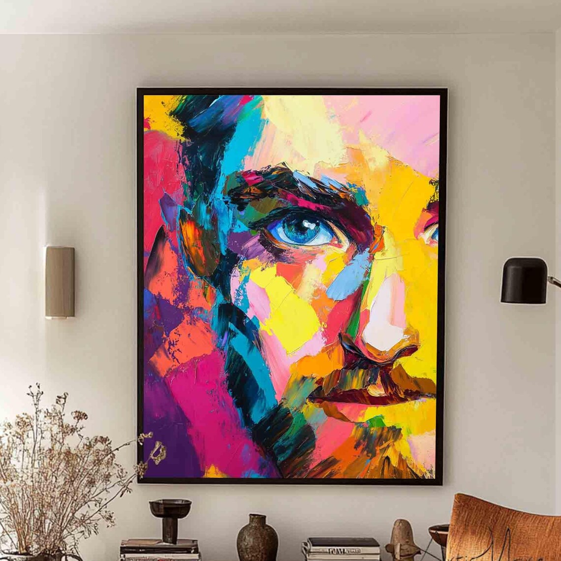 Colorful Pop Art Man Face Abstract Portrait Neon Canvas Art Poster - Image 5