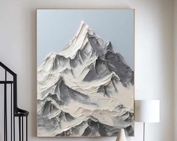 Abstract Mountain Texture Painting On Large Blue Wall Art White 3d Snow Mountain Texture Wall Art Modern Living Room Wall Art Decor
