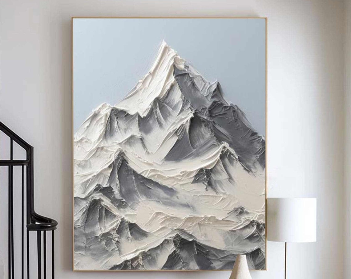 Abstract Mountain Texture Painting On Large Blue Wall Art White 3d Snow Mountain Texture Wall Art Modern Living Room Wall Art Decor