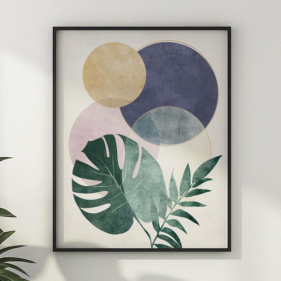 Monstera Houseplants Wall Art Abstract Botanical Painting Trendy Artful Plants Wall Decor Modern Home Gift