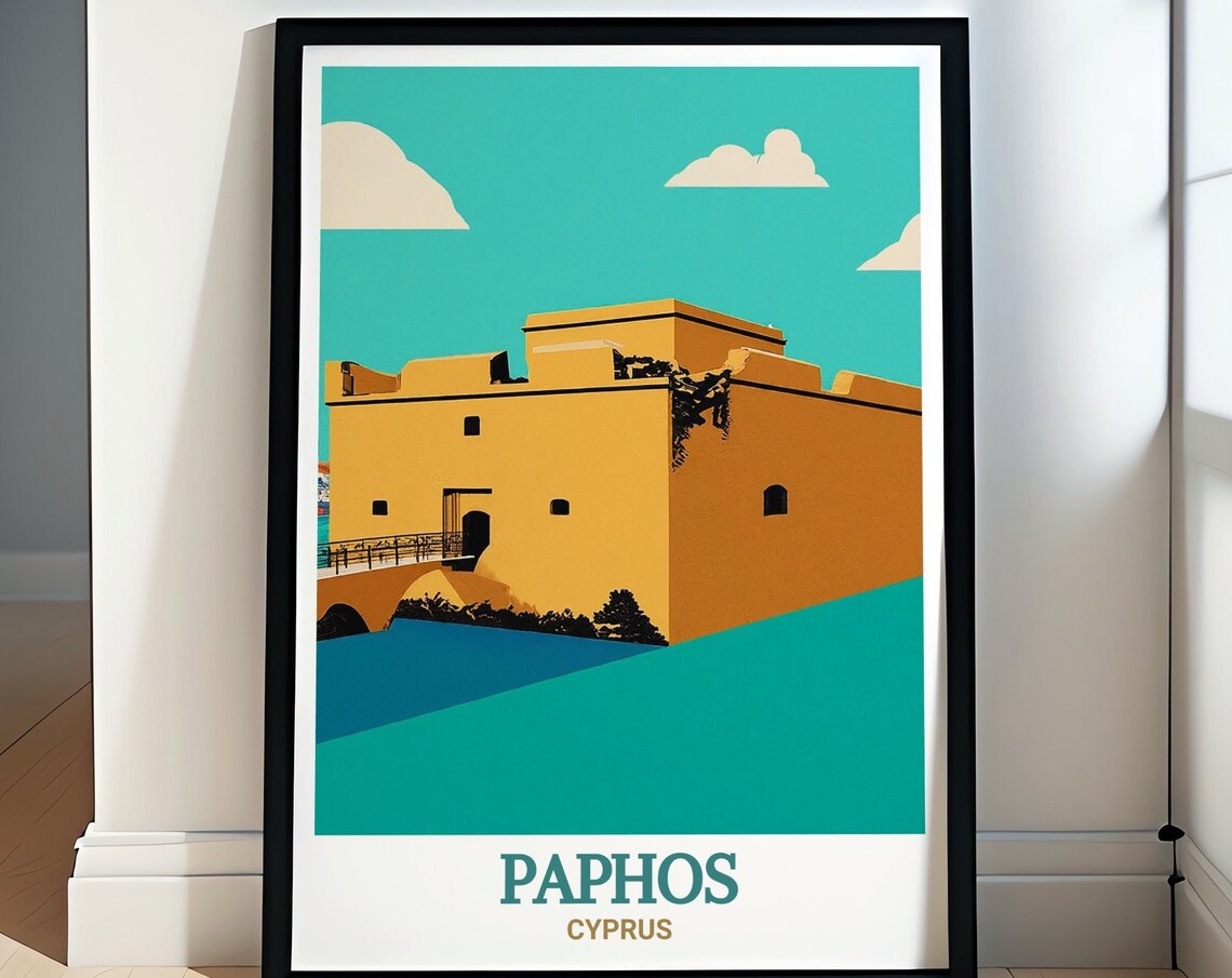 Paphos Cyprus Medieval Castle Seaside Minimalist Travel Poster