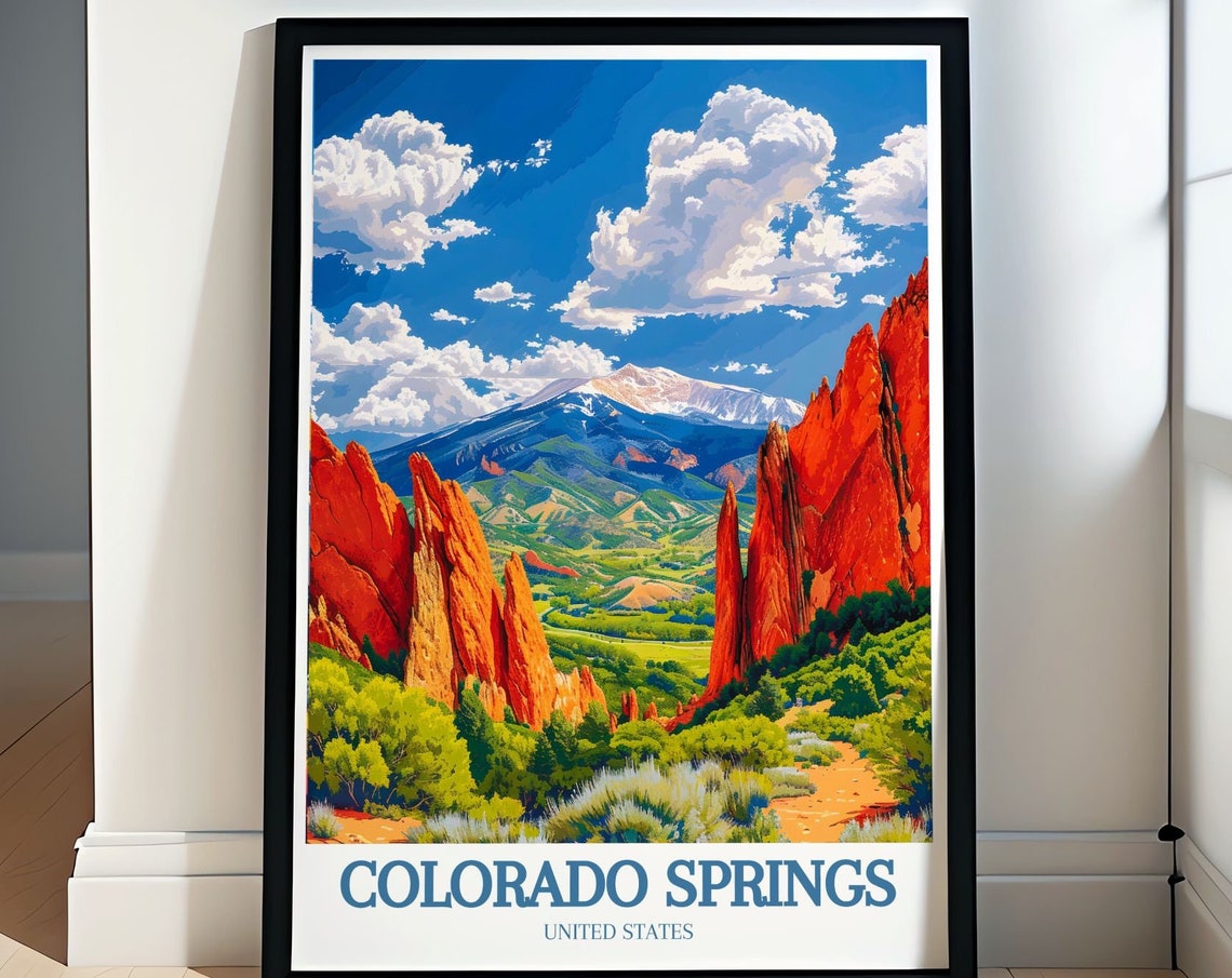 Colorado Springs Red Rock Canyon Pikes Peak Daytime Scenic Poster