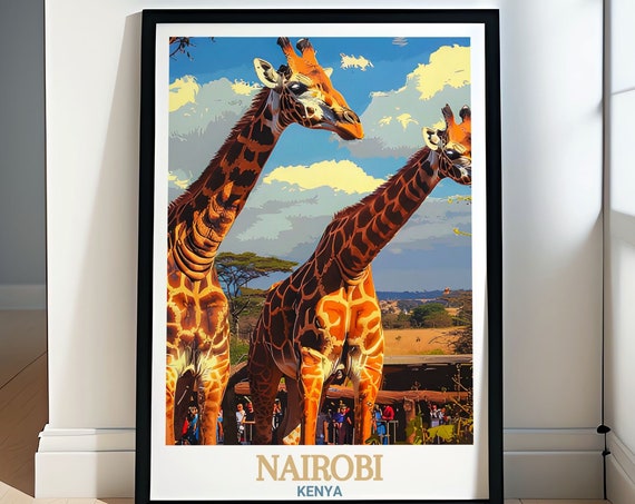 Nairobi Kenya Two Giraffes on Golden Savanna Wildlife Poster