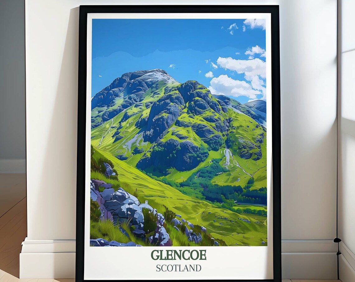 Glencoe Scotland Green Highland Craggy Peak Close Travel Poster