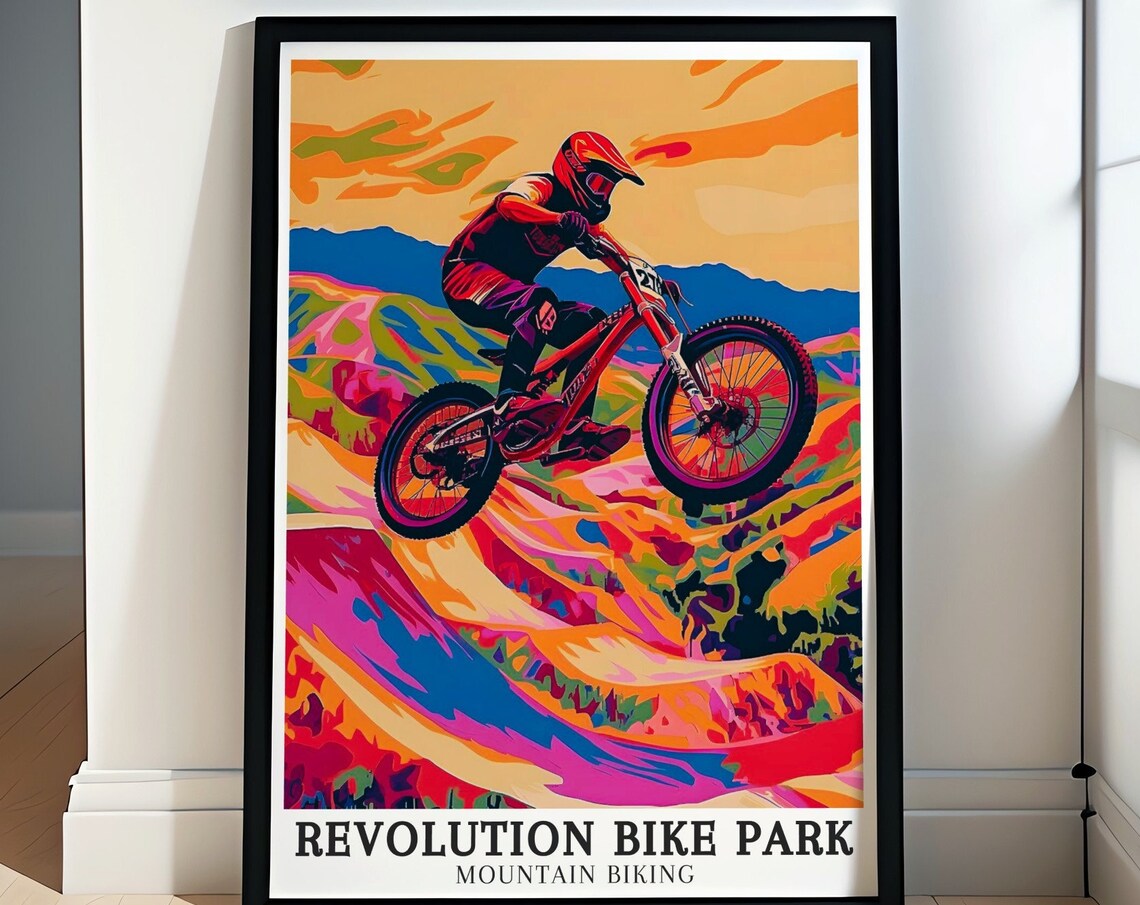 Revolution Bike Park Mountain Biking Jump Colorful Pop Art Poster