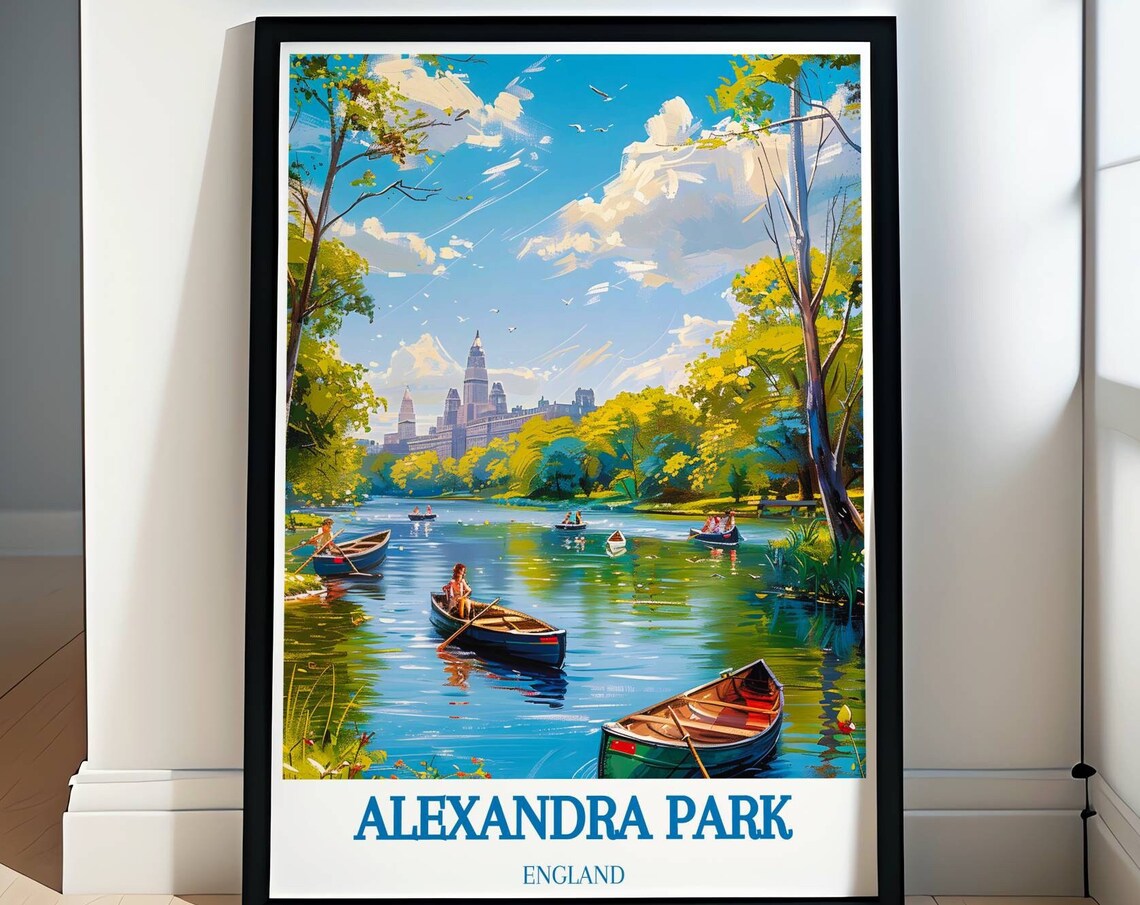 Alexandra Park England Vintage Boating Lake Travel Scene Poster