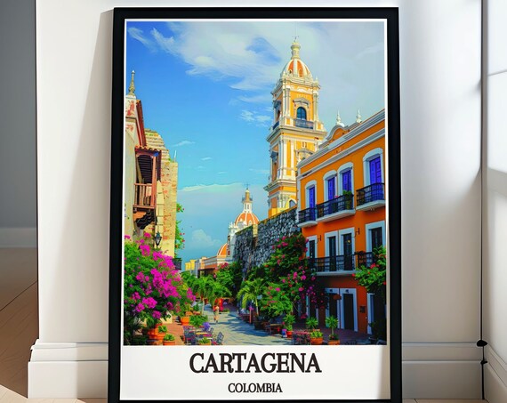 Cartagena Colombia Walled City Colorful Street Flowers Travel Poster