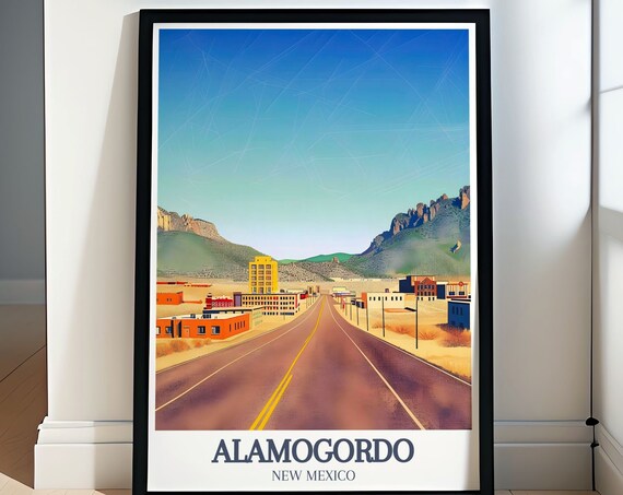 Alamogordo Main Street Desert Mountain Town Travel Art Poster