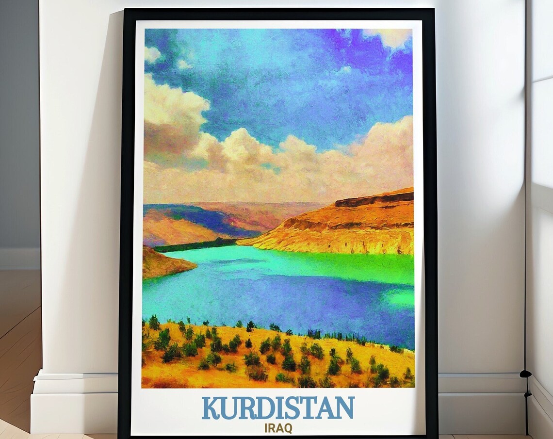 Kurdistan Iraq Turquoise Lake Valley Panorama Nature Travel Poster