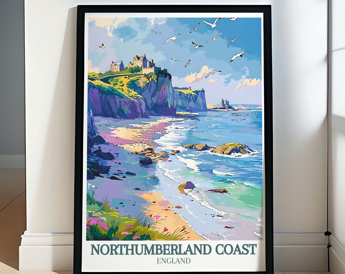 Northumberland Coast England Castle Cliffs Seaside Travel Poster