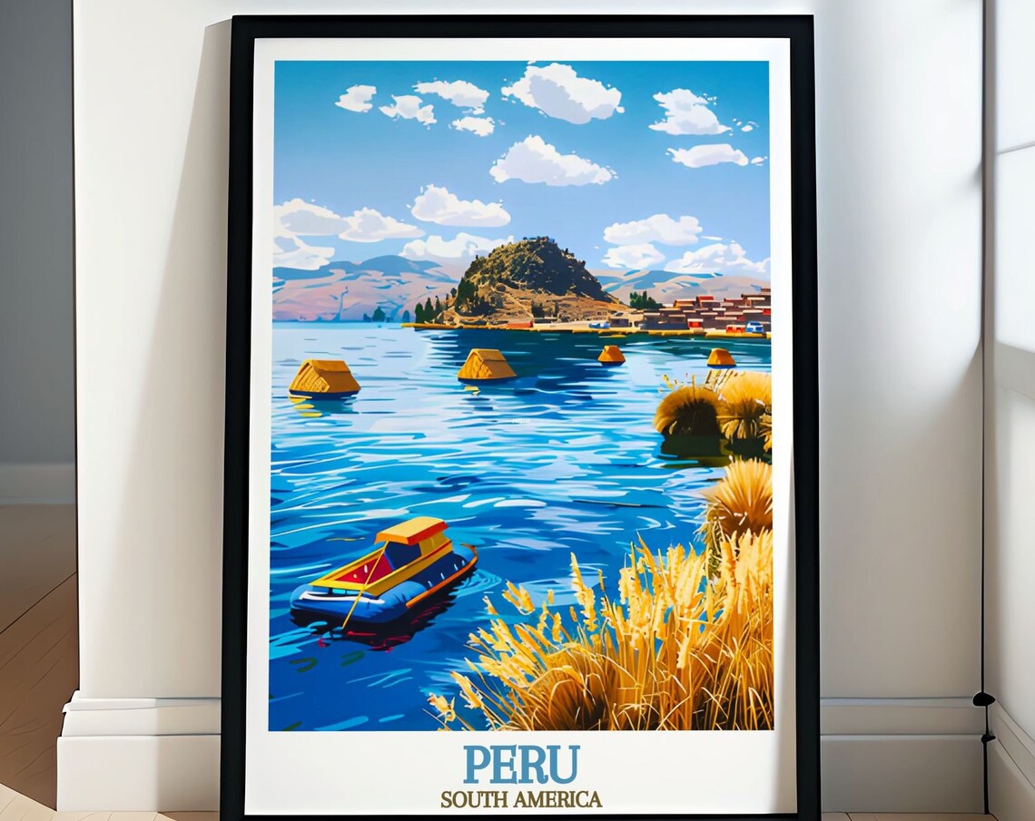 Lake Titicaca Reed Boats Uros Island Hill Blue Water Peru Andes Poster
