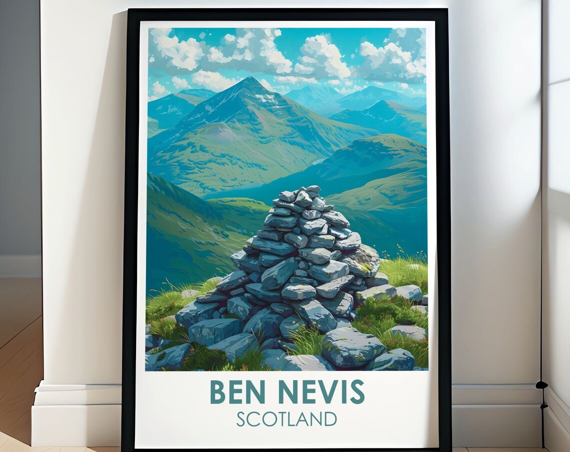 Ben Nevis Summit Stone Cairn Highland View Scotland Travel Poster