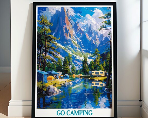 Go Camping Mountain Lake Tents Adventure Retro Travel Poster
