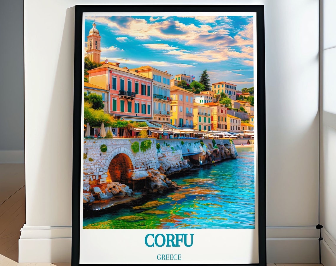 Corfu Old Town Coastal Buildings Turquoise Sea Greece Poster