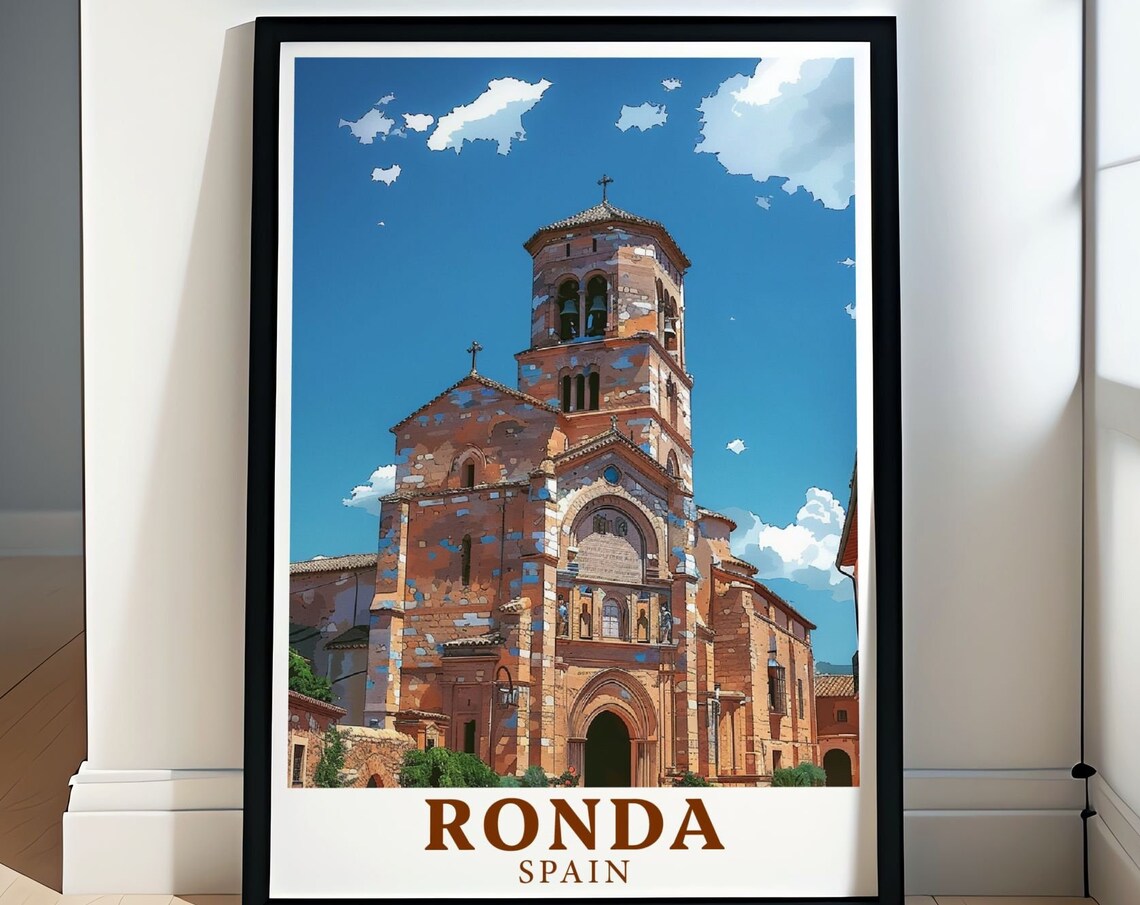 Ronda Spain Historic Stone Church Bell Tower Old Town Travel Poster