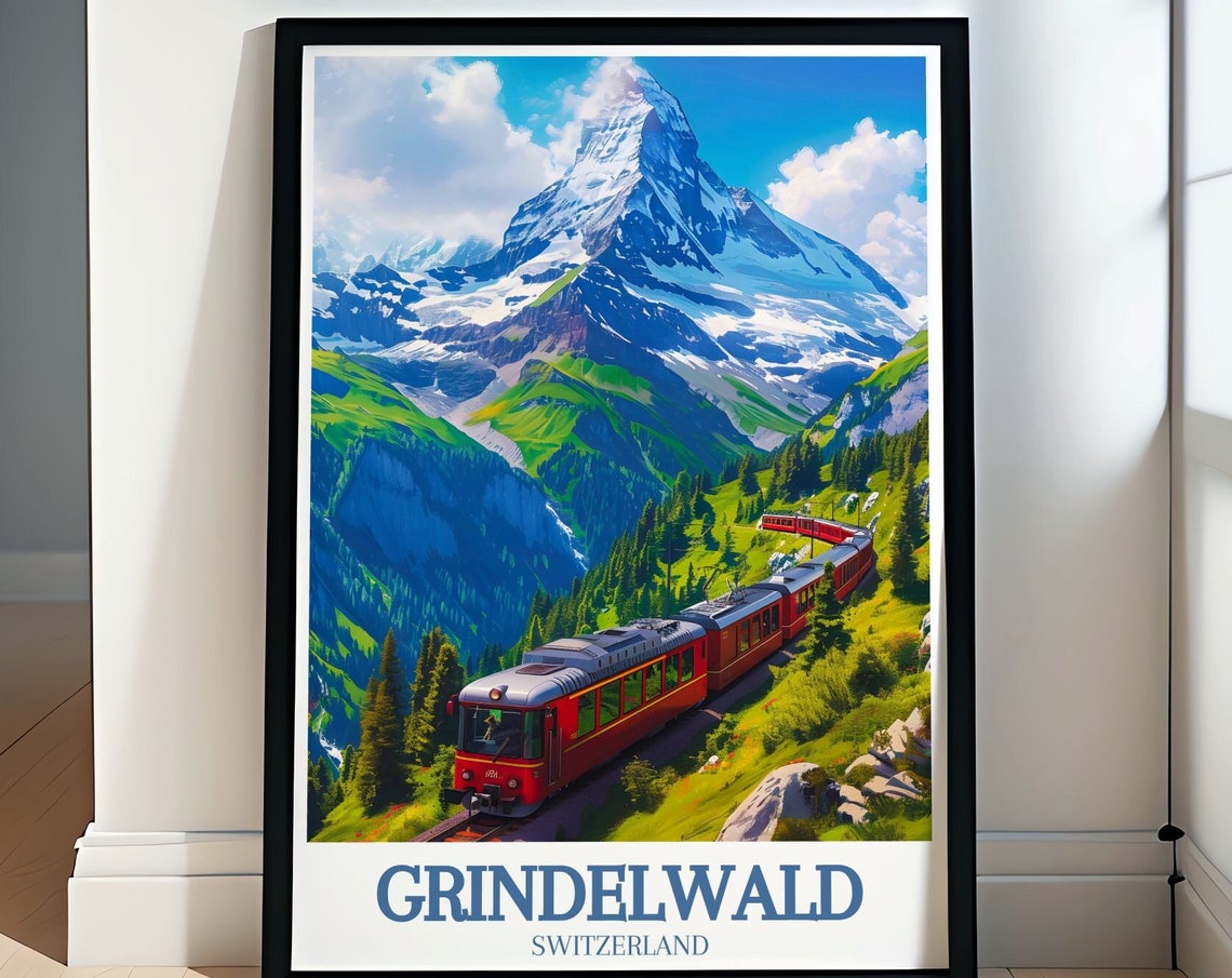 Grindelwald Red Mountain Railway Alpine Switzerland Travel Poster