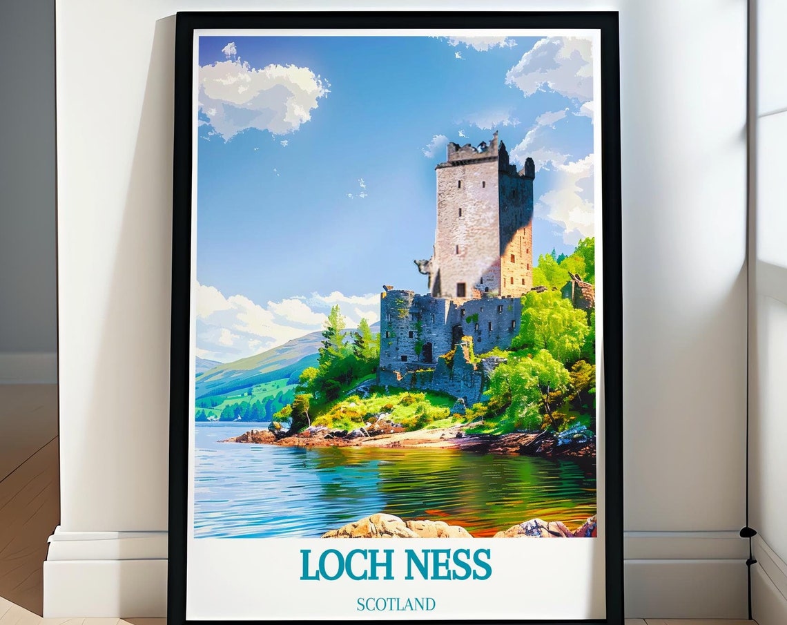 Loch Ness Scotland Ancient Castle Ruins Calm Lakeside Travel Poster