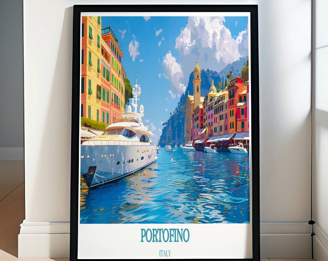 Portofino Italy Yacht Harbor Colorful Houses Blue Water Travel Poster