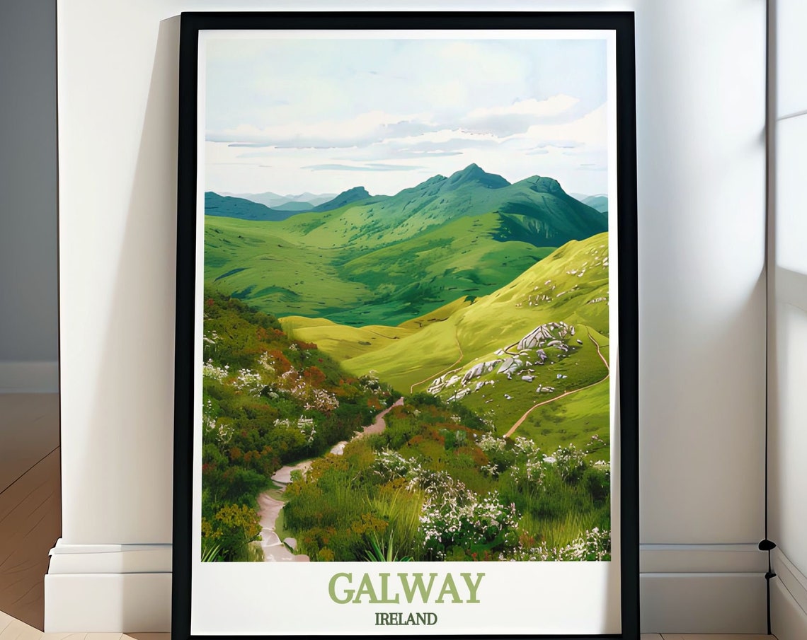 Galway Ireland Emerald Mountain Trails and Valleys Travel Poster
