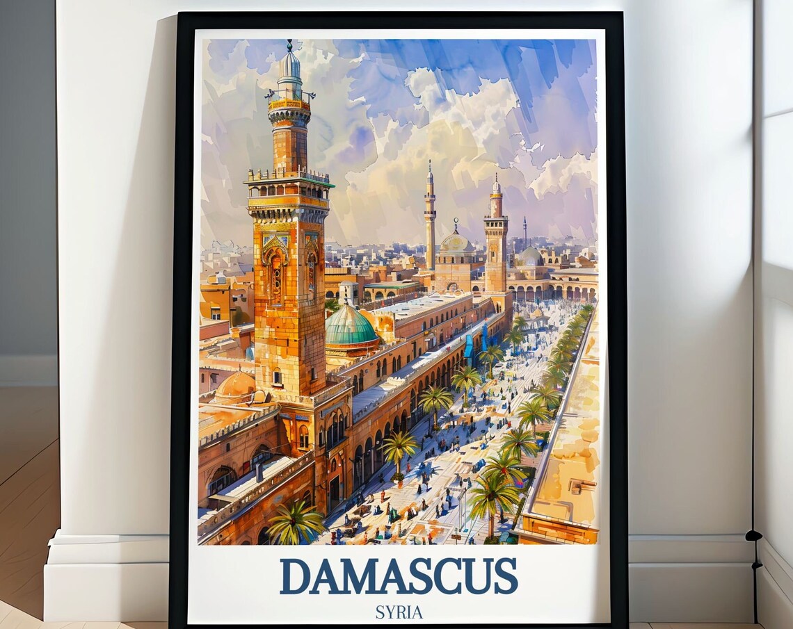 Damascus Syria Umayyad Mosque Poster with Grand Historic Minarets
