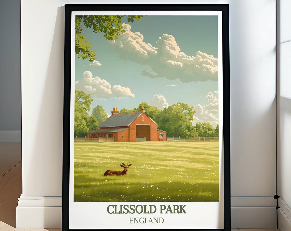 Clissold Park England Meadow Deer Resting By Brick Barn Poster