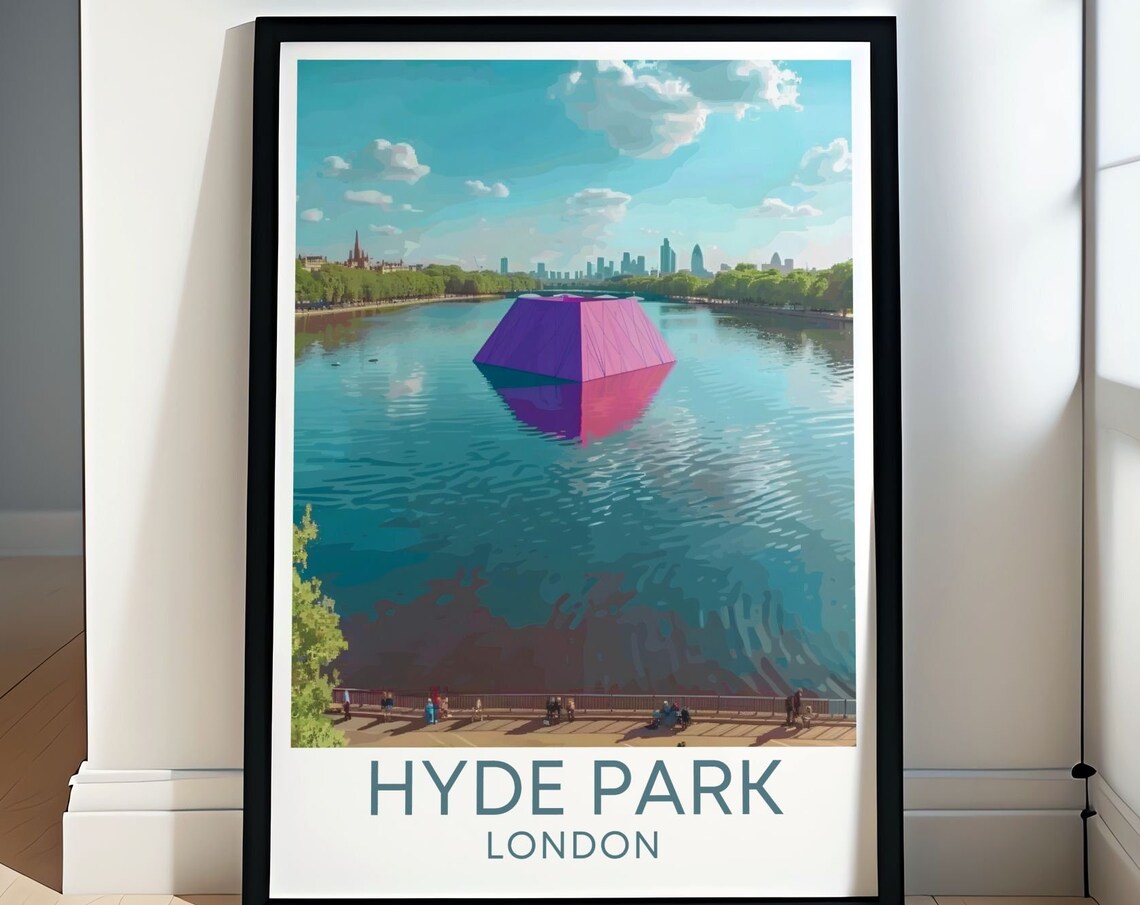Hyde Park London Serpentine Lake Pink Floating Art Sculpture Poster