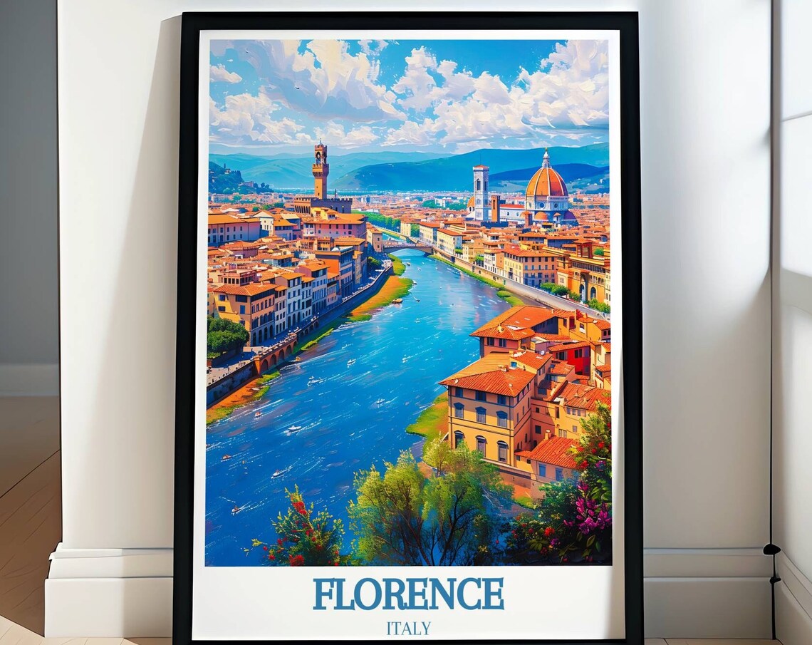 Florence Italy Duomo Skyline Arno River Aerial View Art Poster