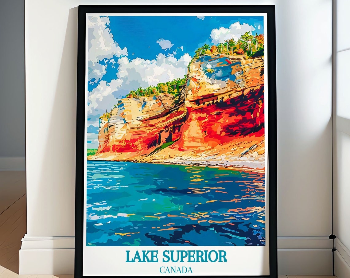 Lake Superior Canada Red Rock Cliffs Lakeshore Travel Poster