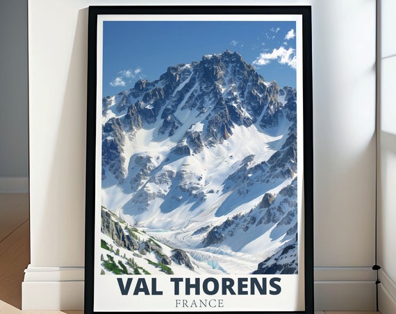 Val Thorens Travel Poster Peclet Glacier Travel Prints Val Thorens And Peclet Glacier Art Prints Val Thorens Ski Resort Artwork
