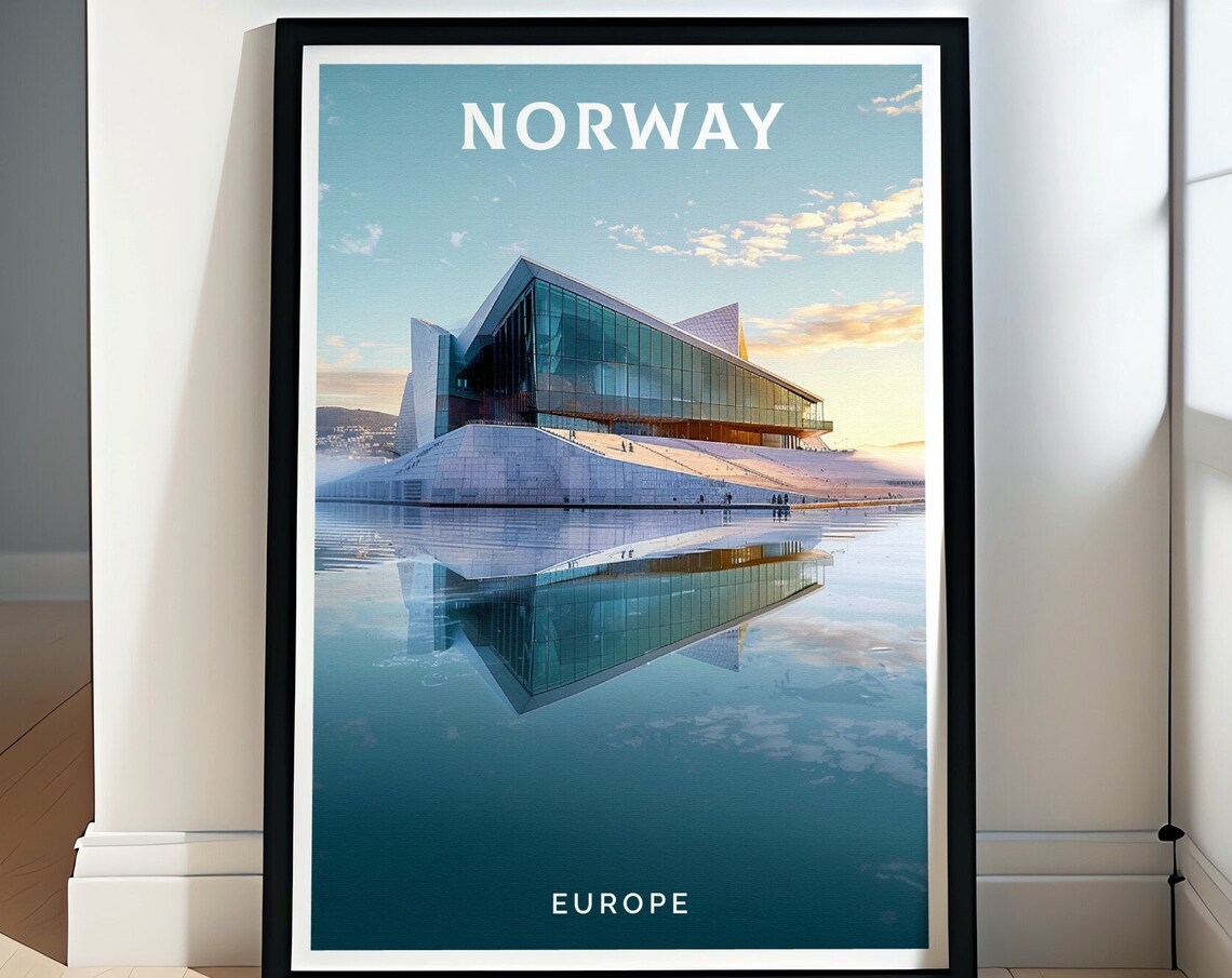 Norway Oslo Opera House Marble Roof Reflection Minimal Travel Poster