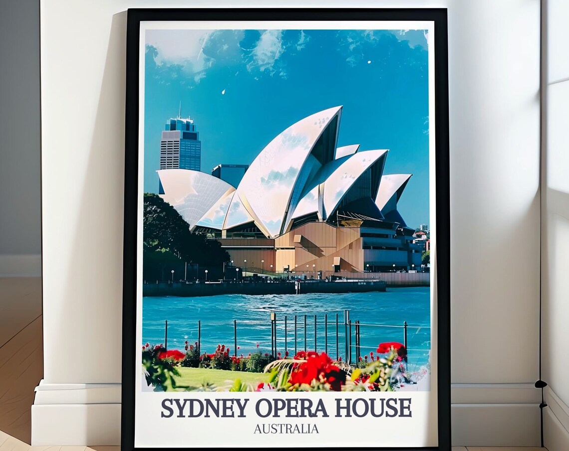 Sydney Opera House Botanic Garden Red Flower View Travel Poster
