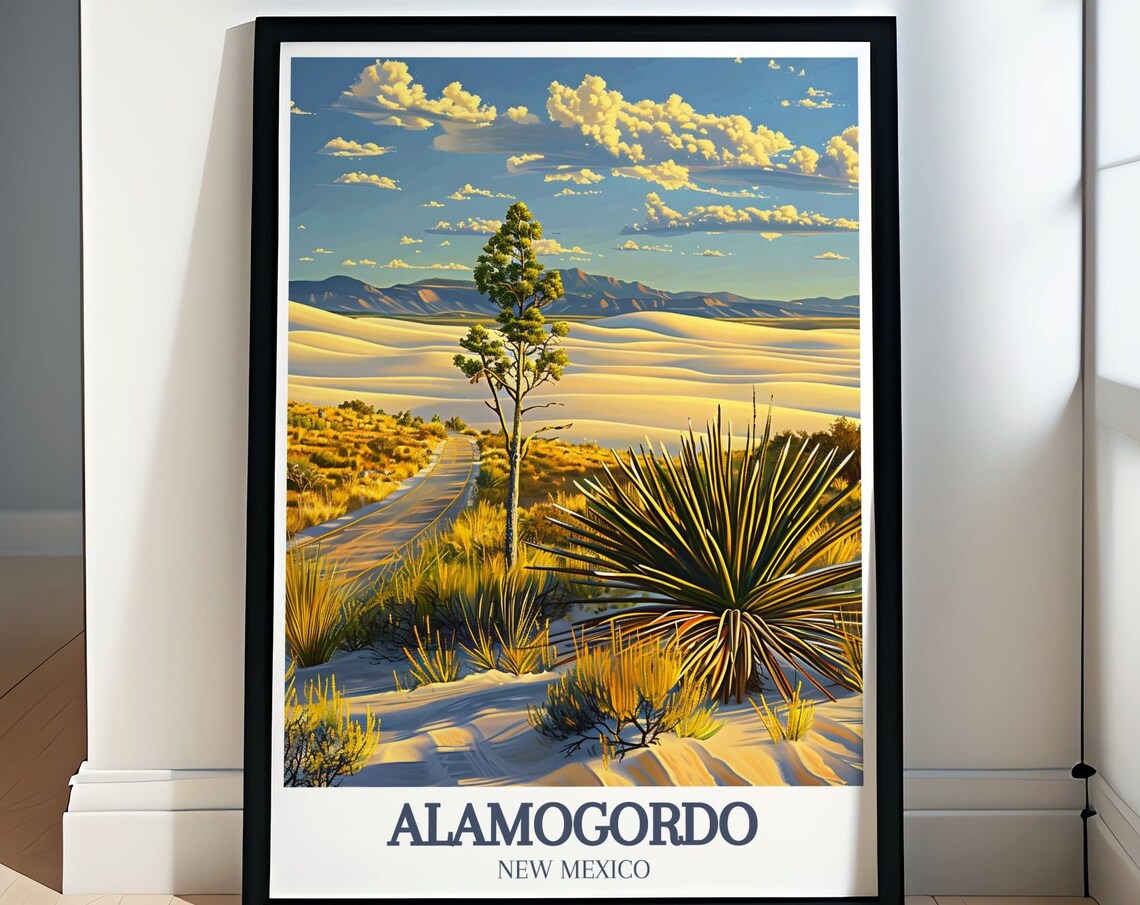 Alamogordo Golden Desert Road Yucca Plants Travel Art Poster
