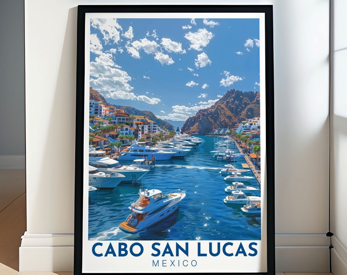 Cabo San Lucas Mexico Marina Yachts Coastal Baja Travel Poster