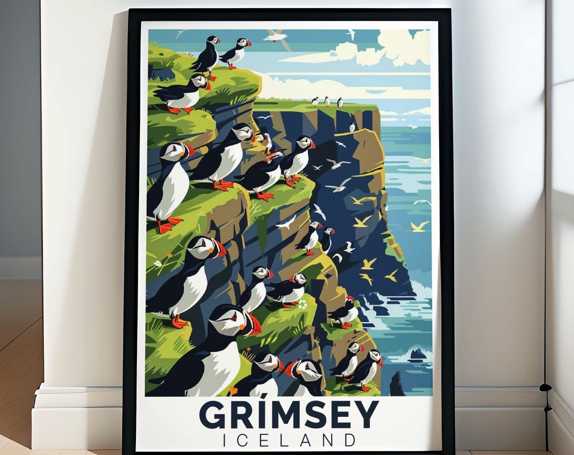 Grimsey Iceland Atlantic Puffin Colony Rugged Sea Cliffs Art Print