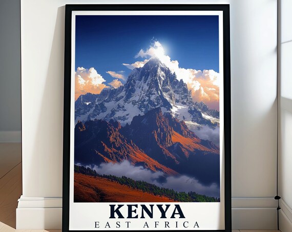 Kenya Travel Poster Mount Kenya Poster Kenya Travel Print Mount Kenya Art Print Kenya Art Prints And Posters