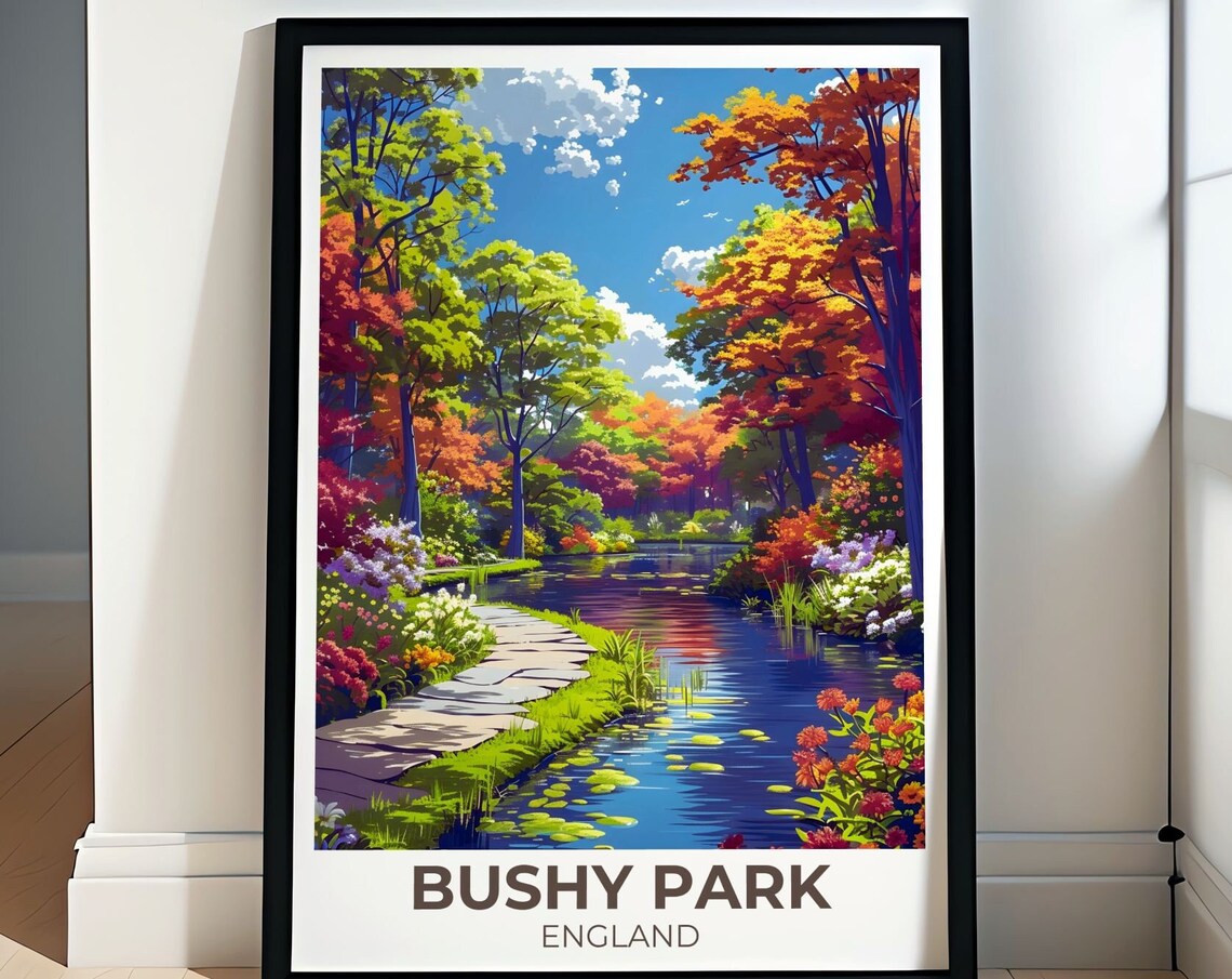 Bushy Park England Woodland Gardens Riverside Path Travel Poster