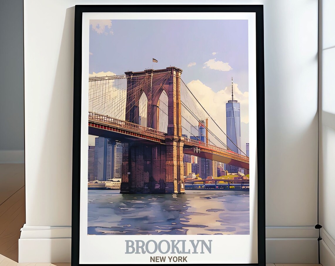 Brooklyn Bridge Over East River New York City Skyline Travel Poster