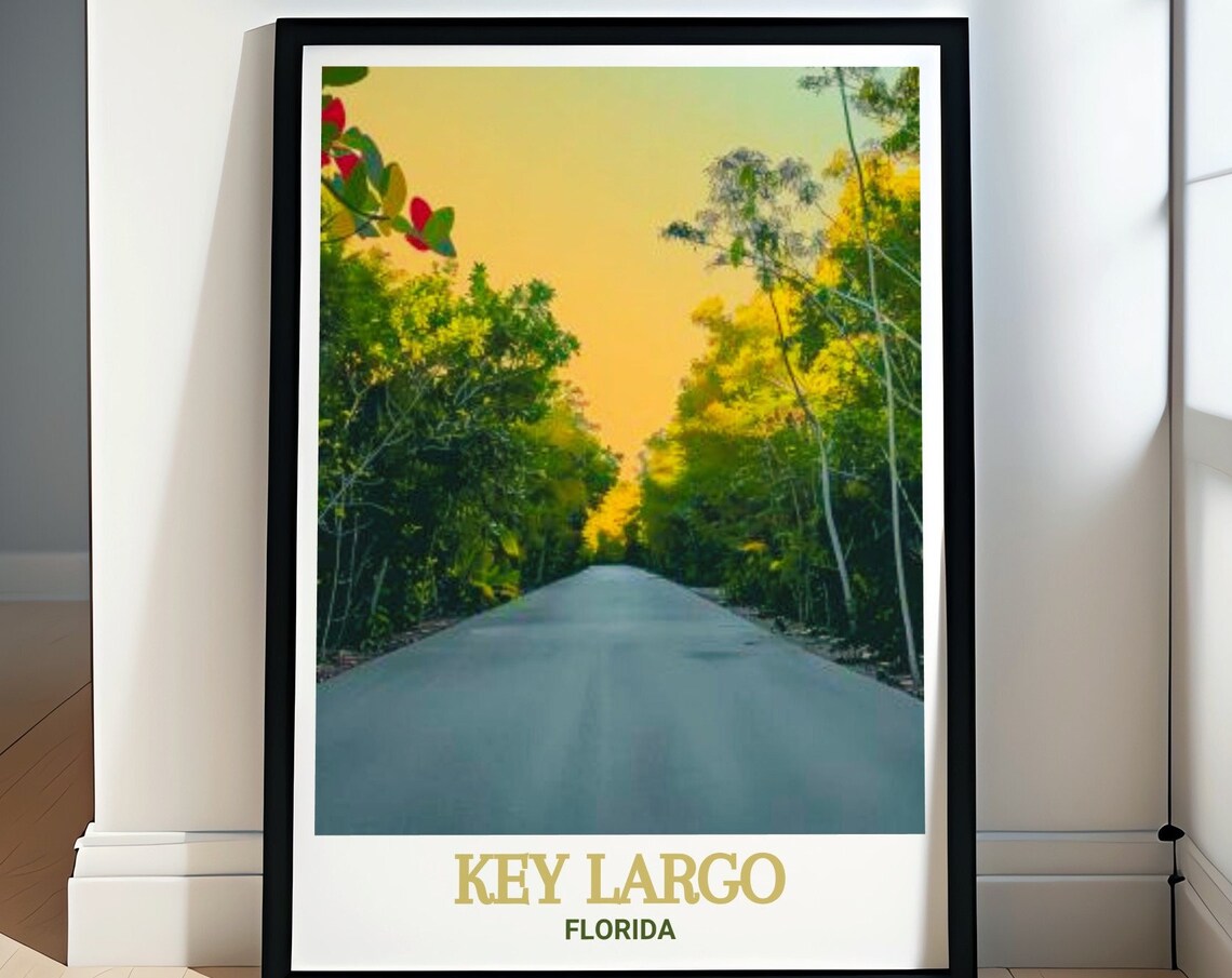 Key Largo Tropical Forest Road Golden Sky Florida Nature Travel Poster