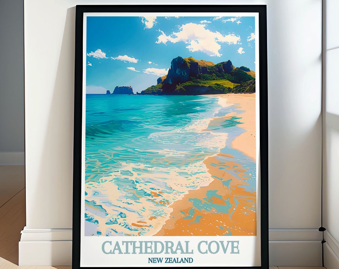 Cathedral Cove Turquoise Beach And Cliffs New Zealand Poster