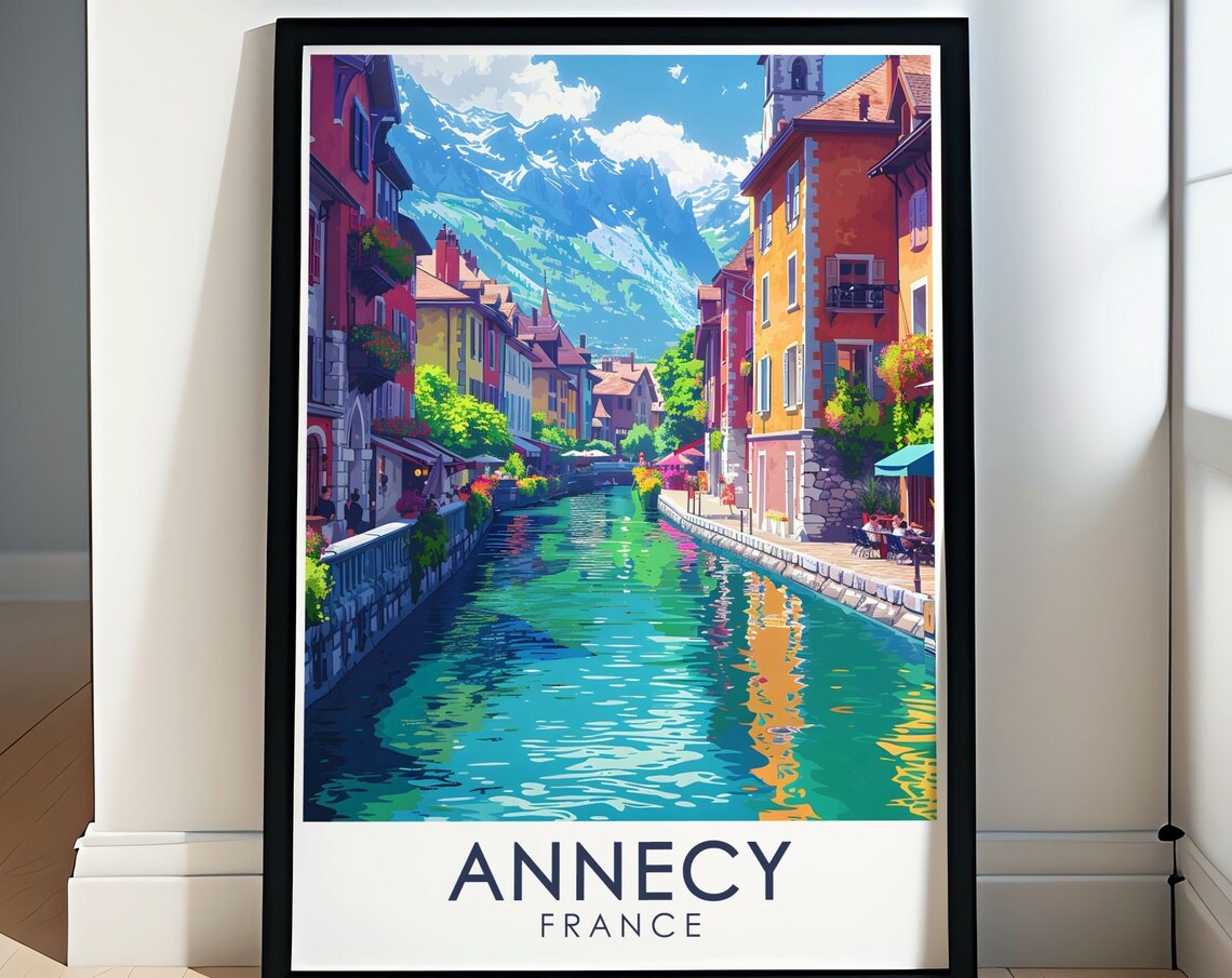 Annecy Old Town Canal Colorful French Alps Waterfront Travel Poster