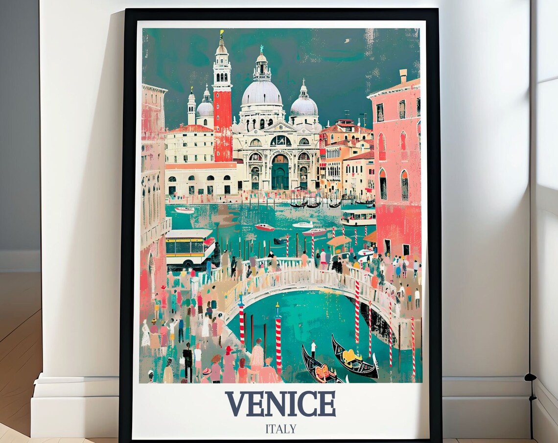 Venice Italy Busy Canal Bridge With Gondolas Colorful Art Poster