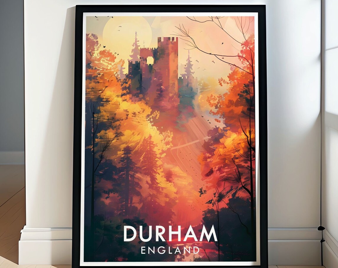 Durham England Autumn Sunset View of the Castle in the Forest Poster