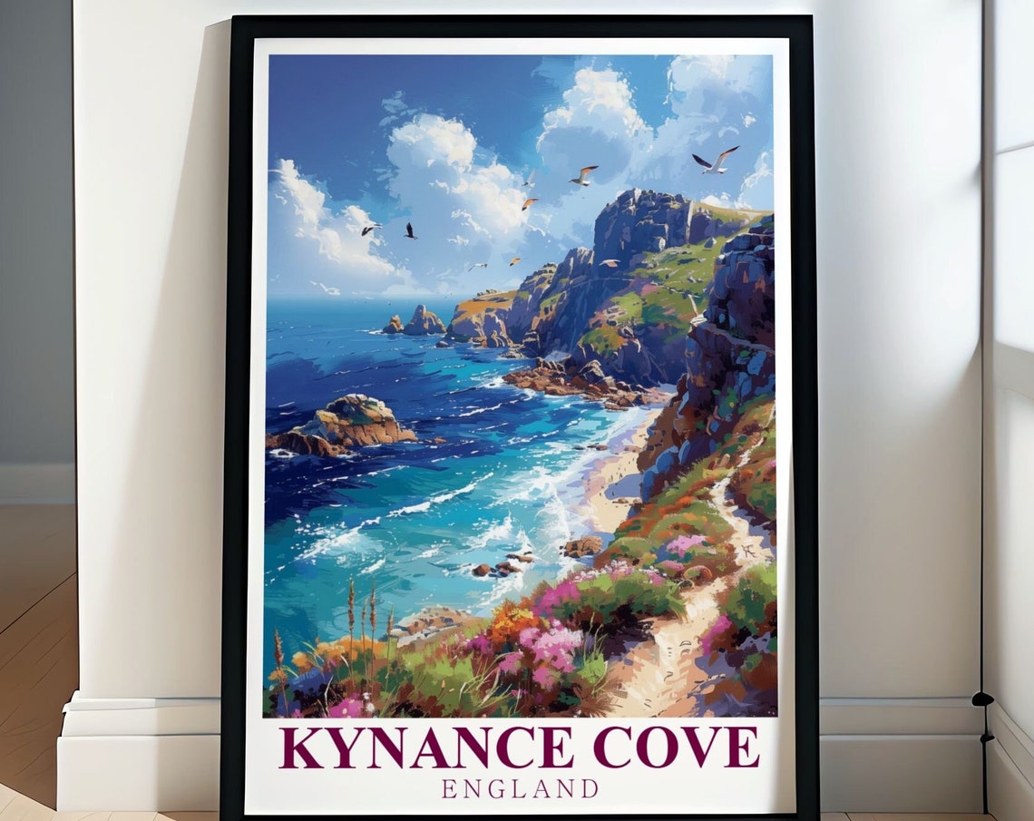 Kynance Cove Dramatic Cliffs and Seabirds on Cornwall Coast Poster