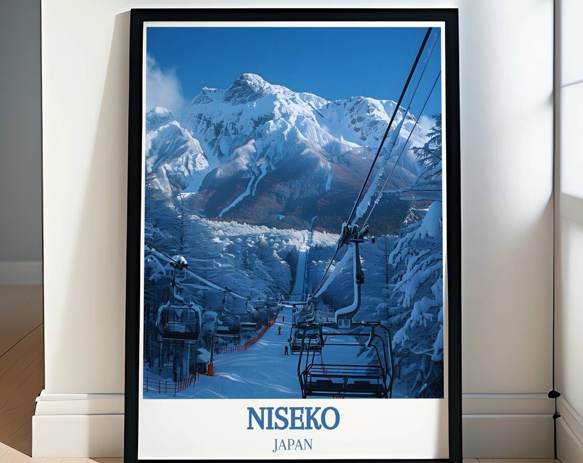Niseko Japan Chairlift Rising Toward Mount Yotei Summit Poster