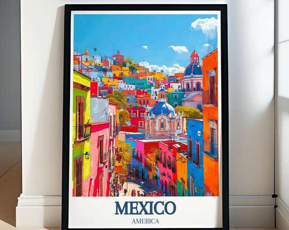 Brightly Painted Colonial Hillside Town Churches Mexico Poster