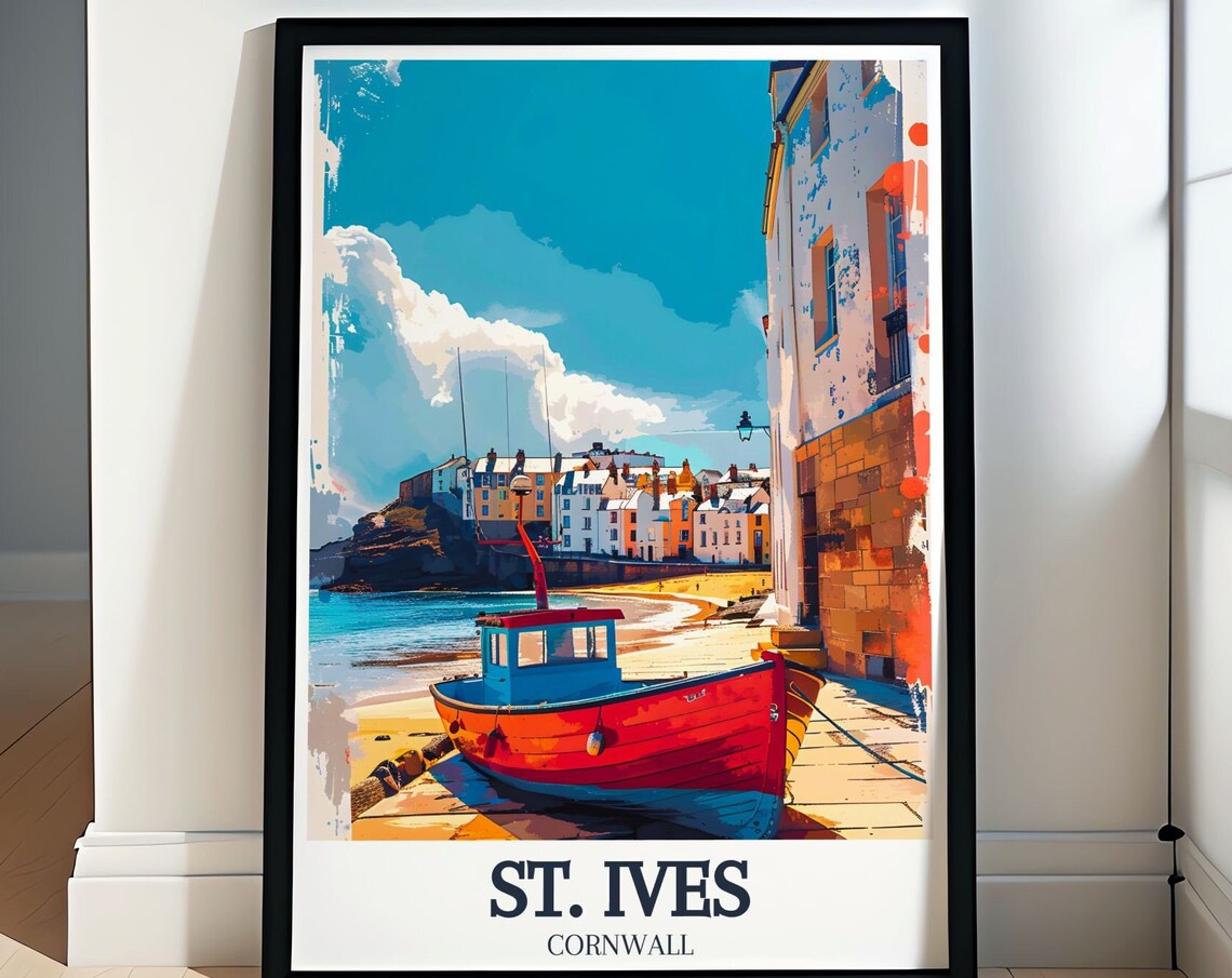 St Ives Cornwall Harbor Red Fishing Boat Porthmeor Travel Poster