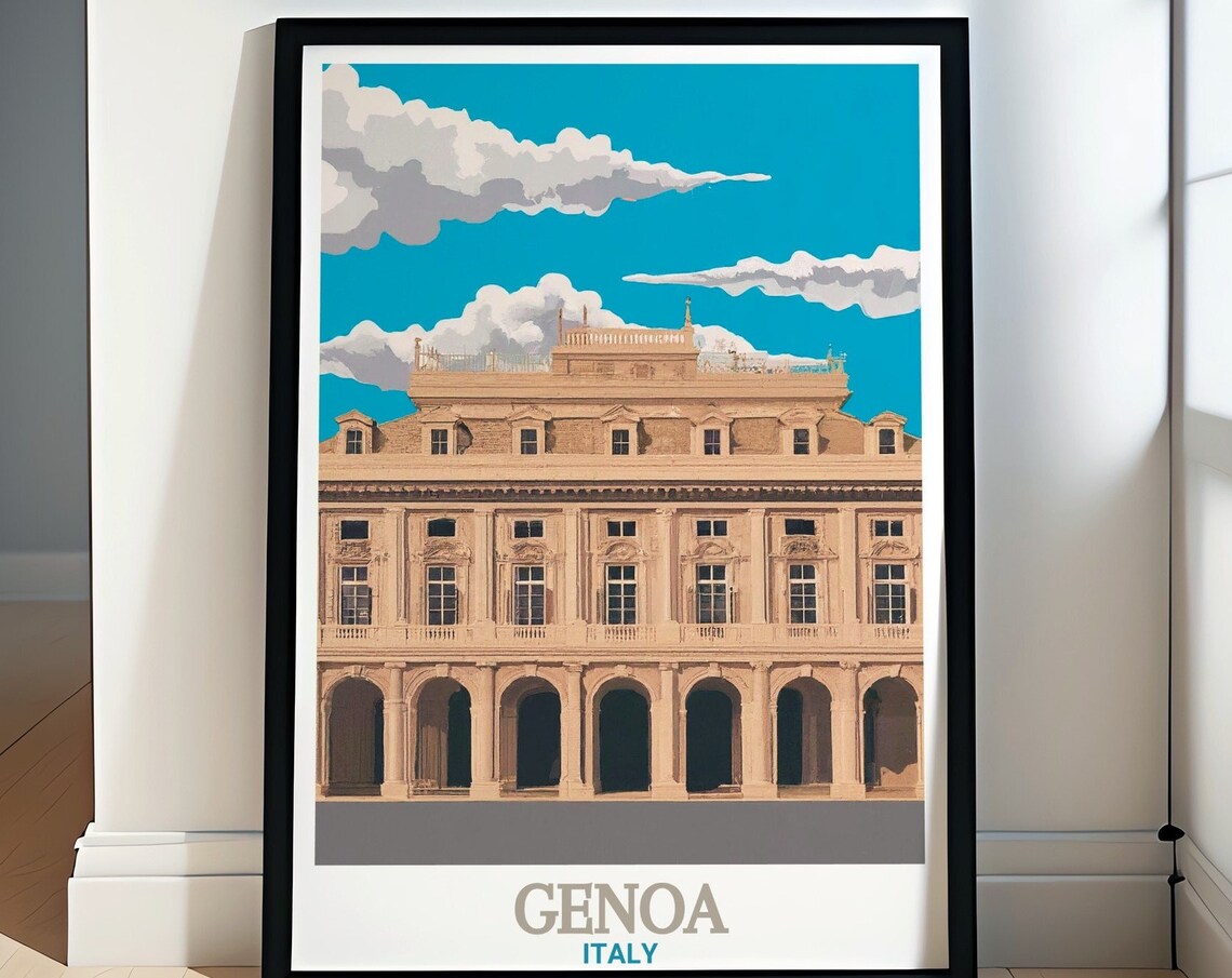 Genoa Palazzo Ducale Golden Palace Facade Italy Travel Poster