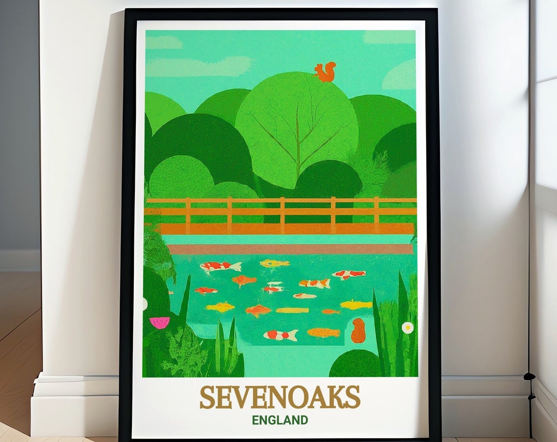 Sevenoaks England Koi Fish Pond Wooden Bridge Garden View Poster